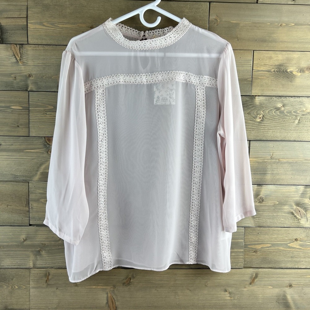 LC Lauren Conrad Womens Blouse Enchanted Woodlands‎ Mock Neck Lace Size XL